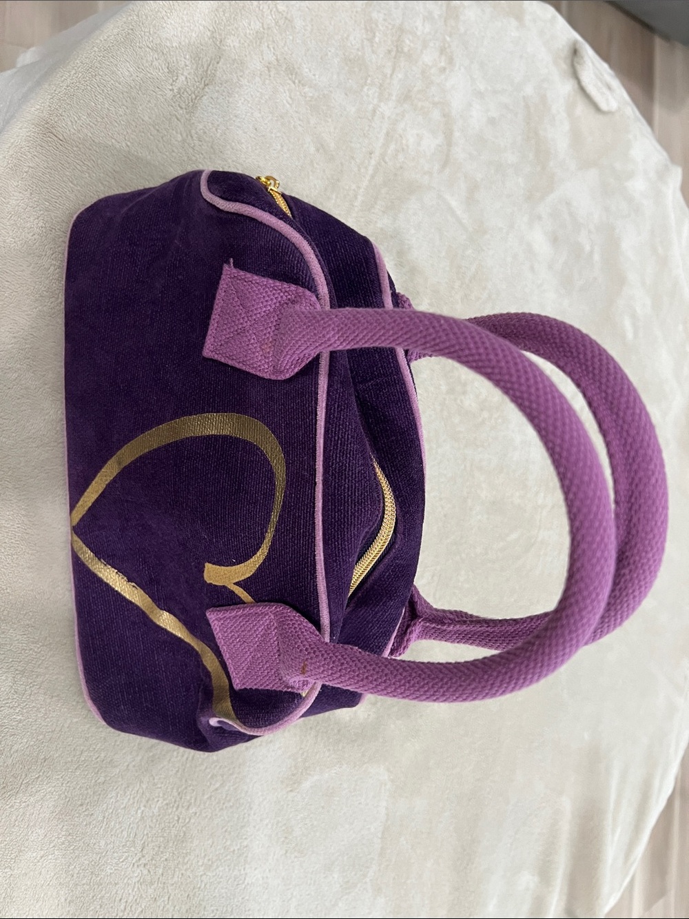 Victoria's Secret Purple Velvet Tote with Gold Heart Accent